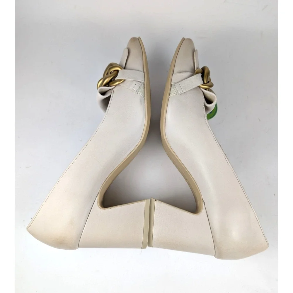 Paul Green Ozzie Pump Heel Biscuit Leather Beige‎ Gold Chain 8 US / 5.5 UK $420